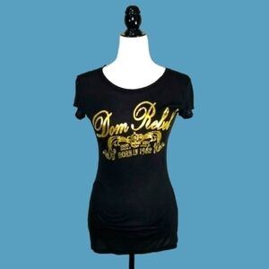 Dom Rebel Women's Tee-Shirt Size M Gold Angel Wing by Justin Svatina Black